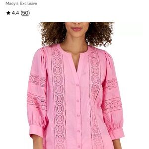 Women's Woven Eyelet Cotton embroidered Blouse Size